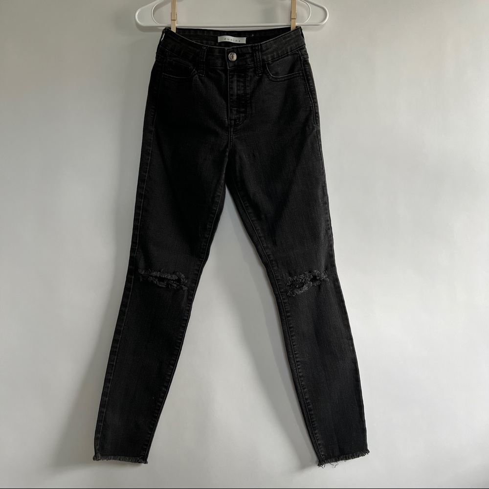 High rise skinny cropped washed black jeans